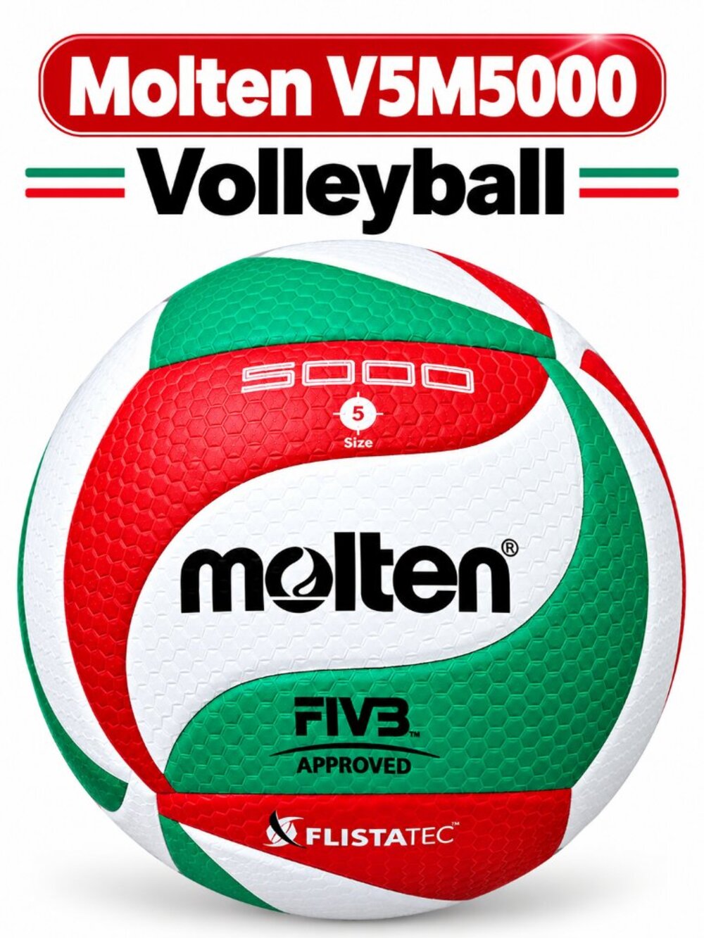 Molten V5M5000 Volleyball Size 5, Soft Touch, Indoor/Outdoor PU Microfiber Ball